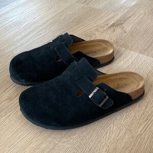 Aquatherm Black Suede Clogs Cork Footbed Slip On Mule Size 8